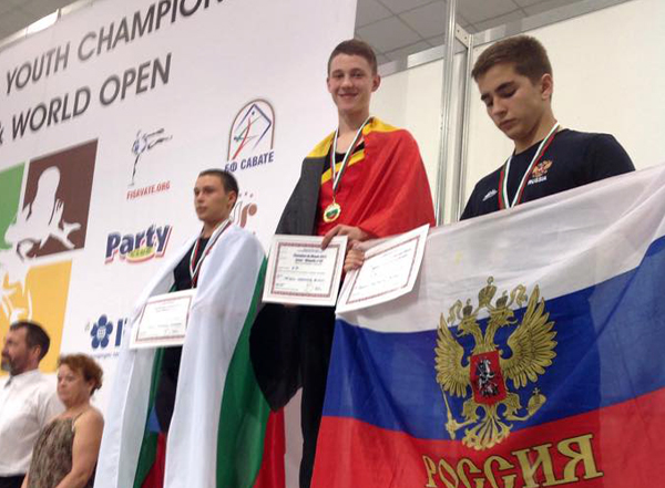 on the podium